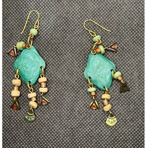 Vintage‎ EB Brass Beaded Dangle Earrings Boho Artisan Handmade Y2k Jewelry 80s